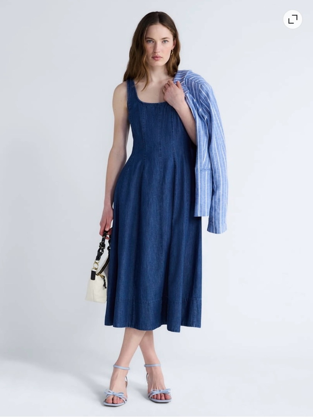 Sleeveless Denim Midi Dress in Navy Blue (available in all sizes)